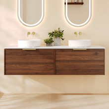 Olomana 1500mm Walnut Woodmatt Wall Hung Double Vanity with Stone Countertop